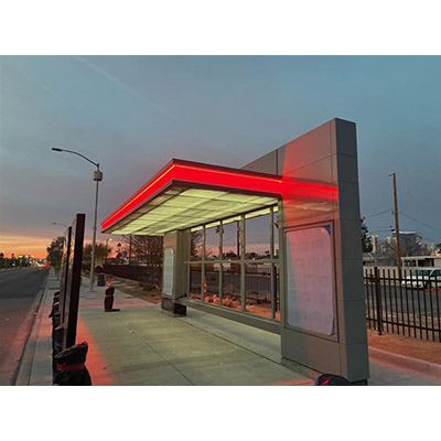 Finished bus shelter in the evening